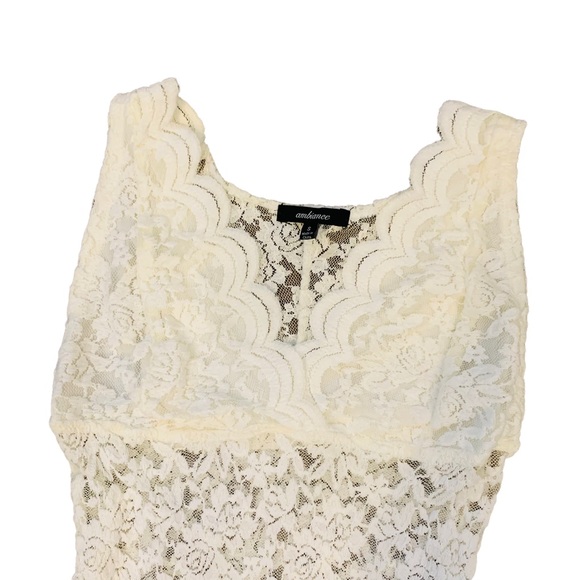 V-NECKLINE LACE BODYSUIT White Small 3286 - Picture 4 of 9